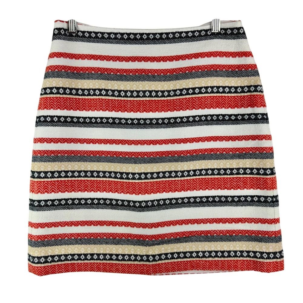 LOFT‎ Petites Red Navy Blue Striped Geometric Textured Pencil Skirt Size 4P